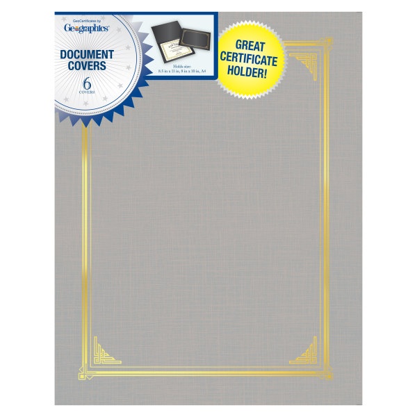 slide 1 of 1, Geographics Document Covers - Gray, 6 ct
