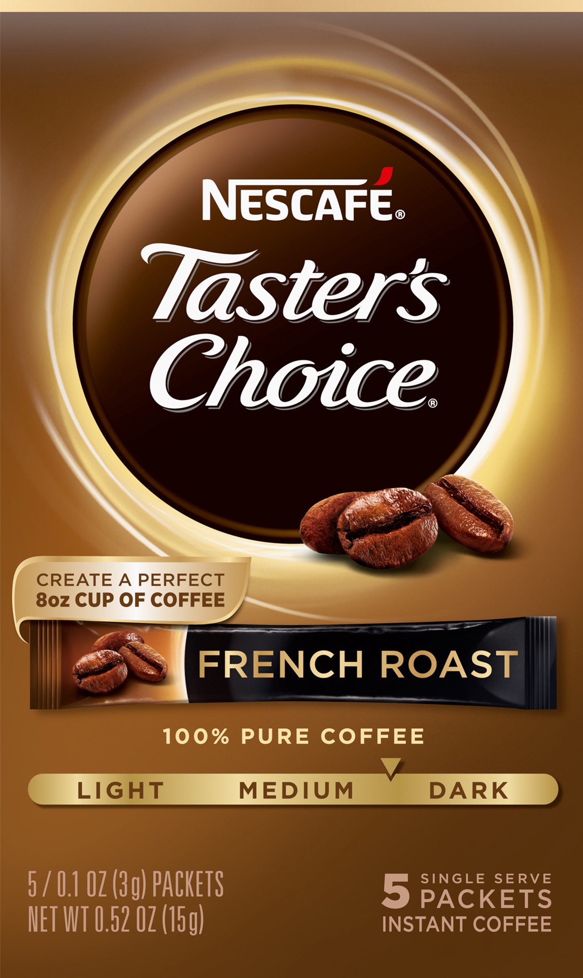 slide 1 of 5, Nescafé Taster's Choice, French Roast Dark Roast Instant Coffee, 1 box (5 packets) - 0.53 oz, 0.53 oz