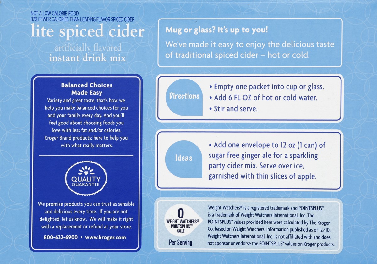 slide 6 of 6, Kroger Instant Sugar Free Spiced Cider, 10 ct; 14 oz