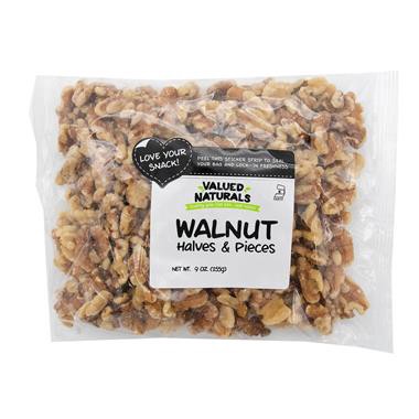 slide 1 of 1, Valued Naturals Walnut Halves & Pieces, 9 oz