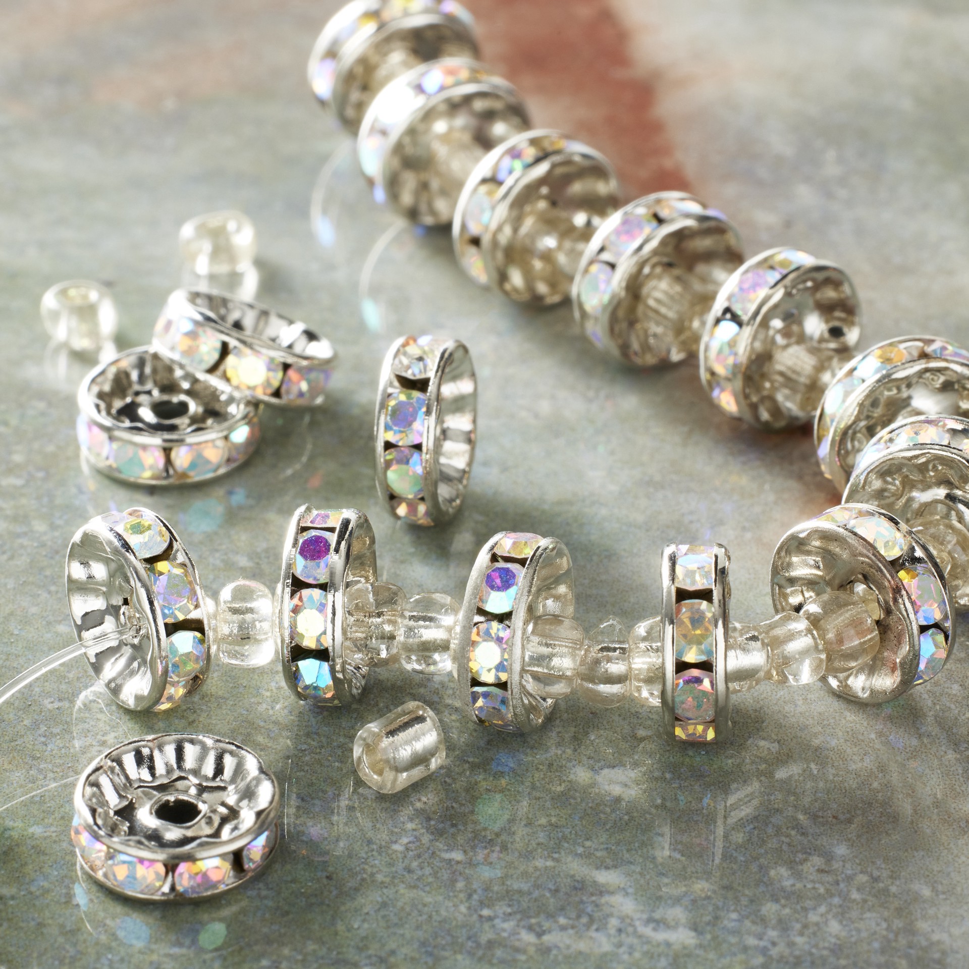 slide 2 of 3, Rhodium With Multicolor Rhinestone Round Beads, 10mm By Bead Landing, 10mm