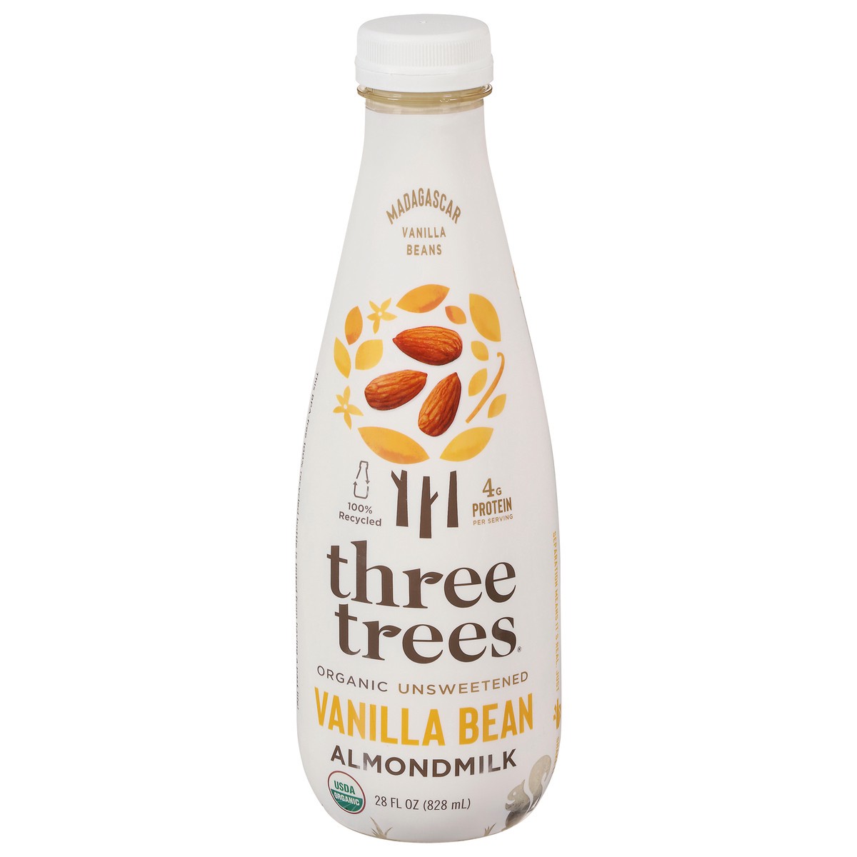 slide 1 of 9, Three Trees Organic Unsweetened Vanilla Bean Almondmilk 28 fl oz, 28 fl oz