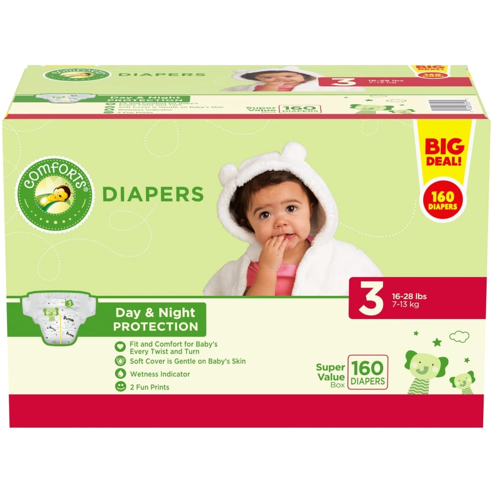 slide 1 of 1, Comforts Size 3 Diapers 160 Count, 160 ct