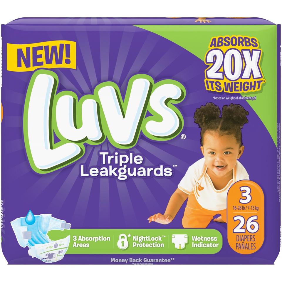 slide 4 of 4, Luvs Triple Leakguards Diapers Size 3 26 Count, Size 3