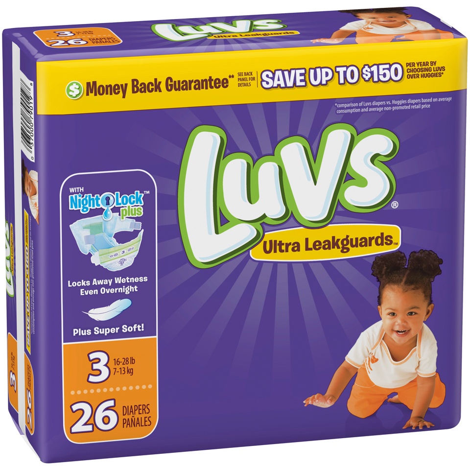 slide 2 of 4, Luvs Triple Leakguards Diapers Size 3 26 Count, Size 3