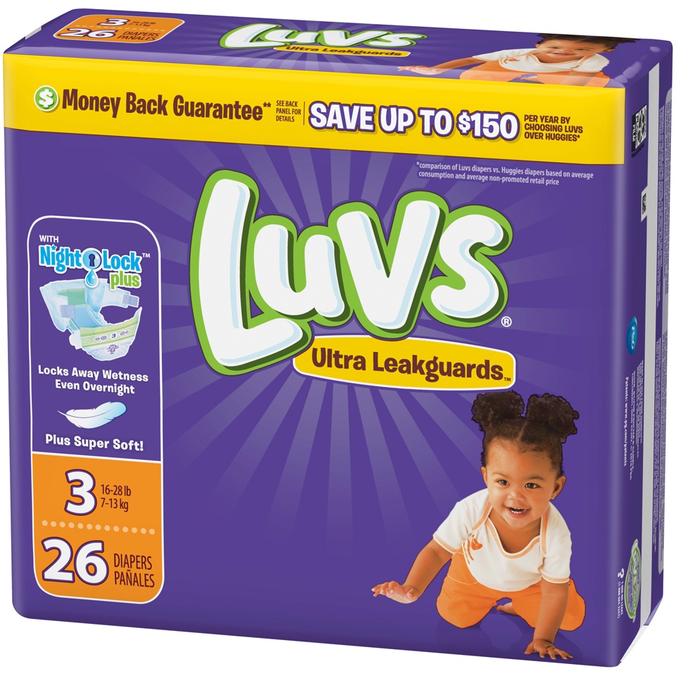 slide 3 of 4, Luvs Triple Leakguards Diapers Size 3 26 Count, Size 3