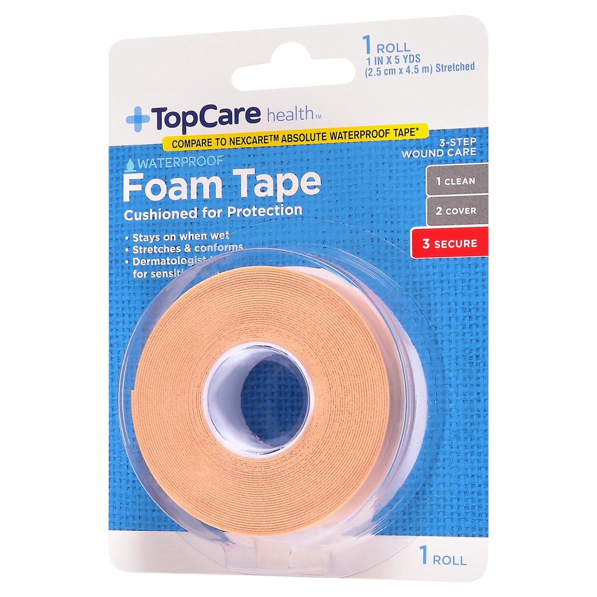 slide 3 of 9, TopCare Health Waterproof Foam Tape 1 ea, 1 ct
