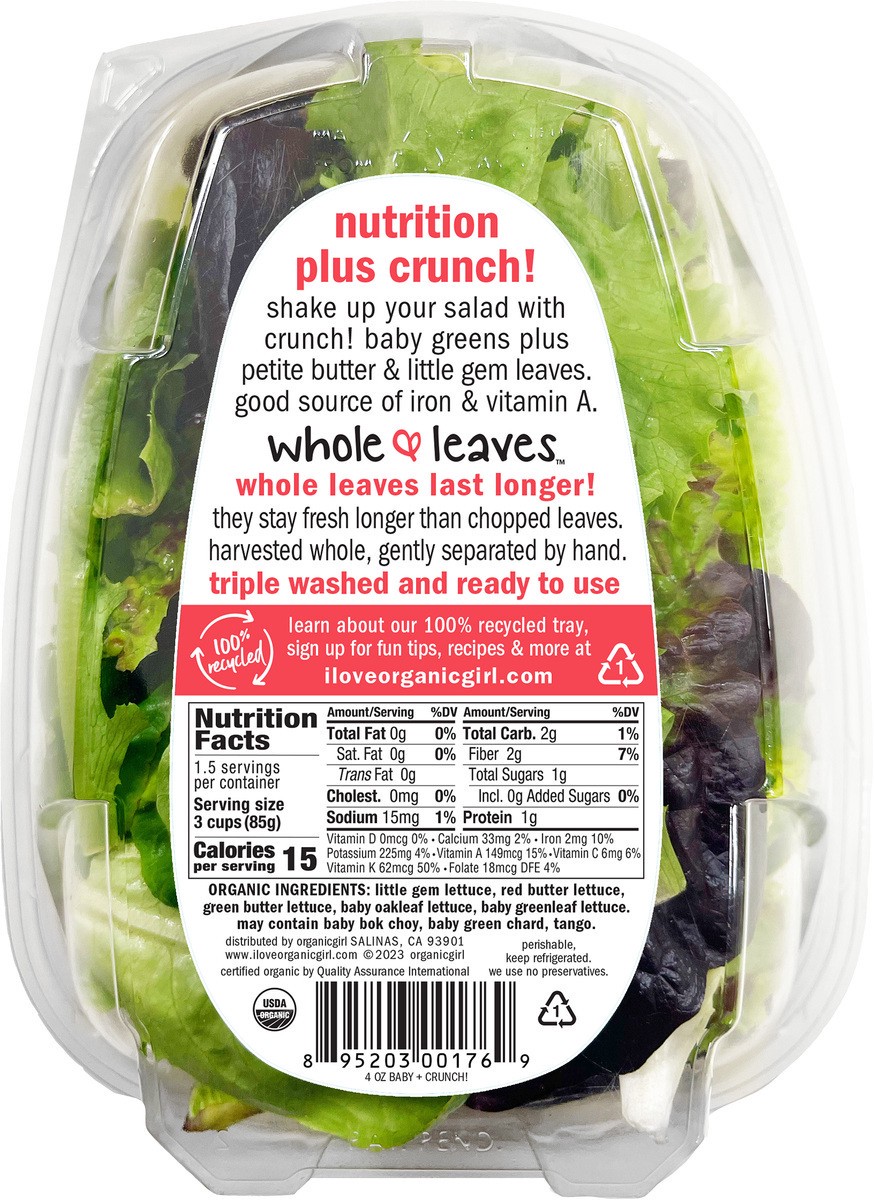 slide 2 of 3, Organic Girl Whole & Leaves Baby Greens + Crunch! 4 oz, 4 oz