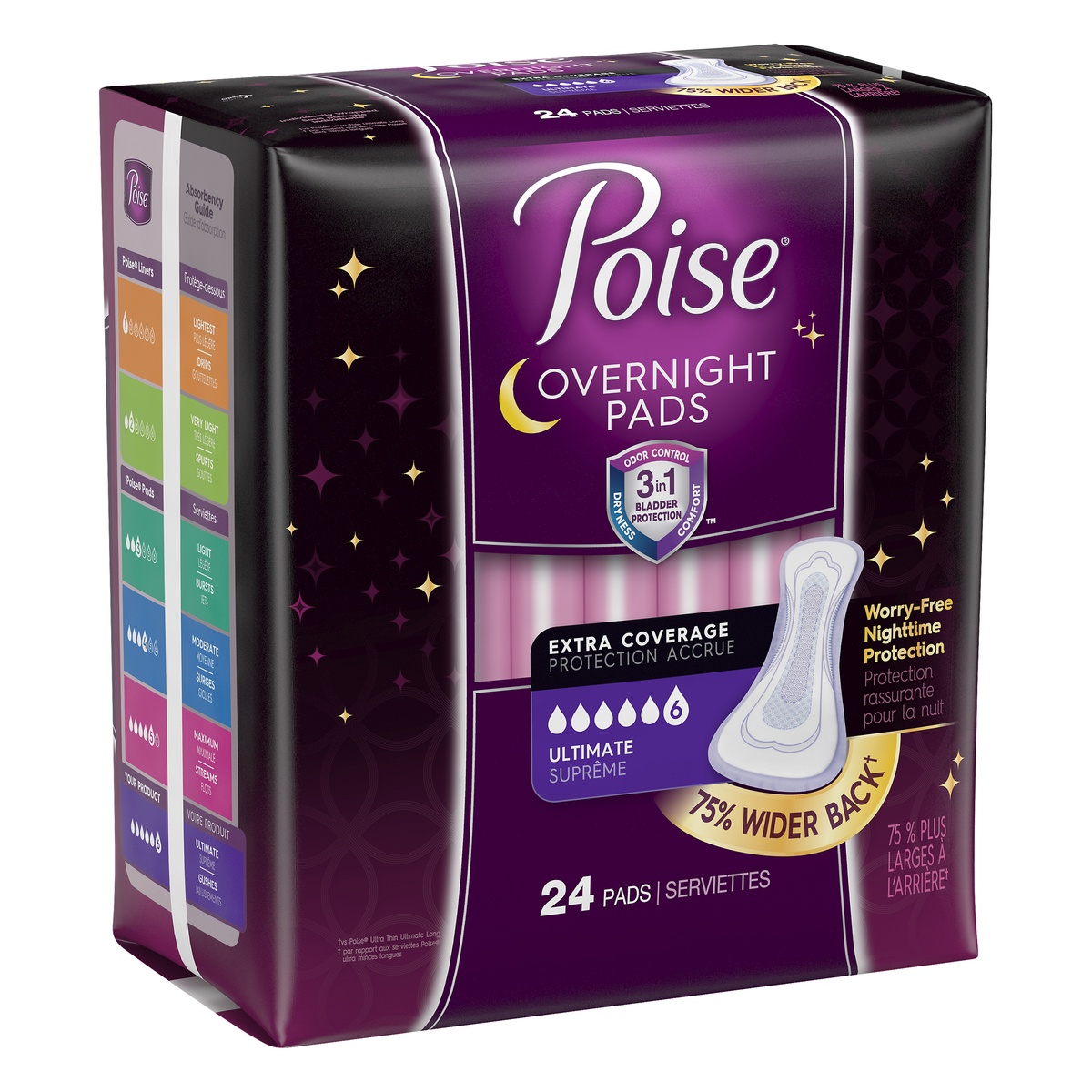 slide 2 of 9, Poise Extra Coverage Overnight Ultimate Pads 24 Pads, 24 ct