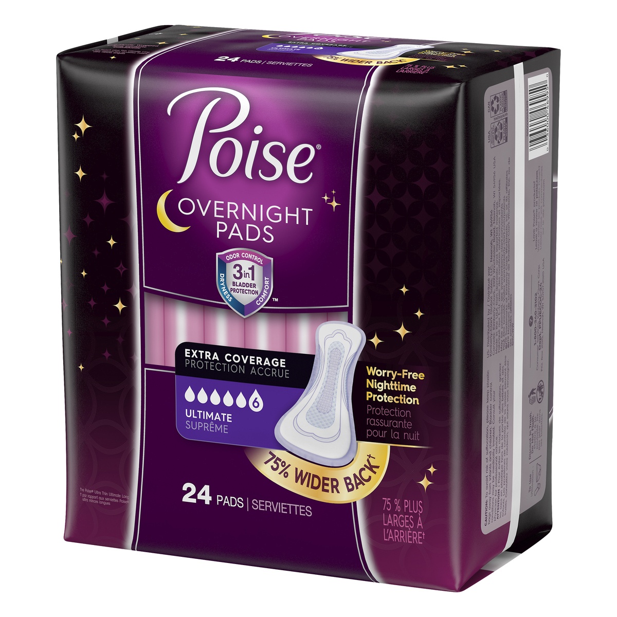 slide 3 of 9, Poise Extra Coverage Overnight Ultimate Pads 24 Pads, 24 ct