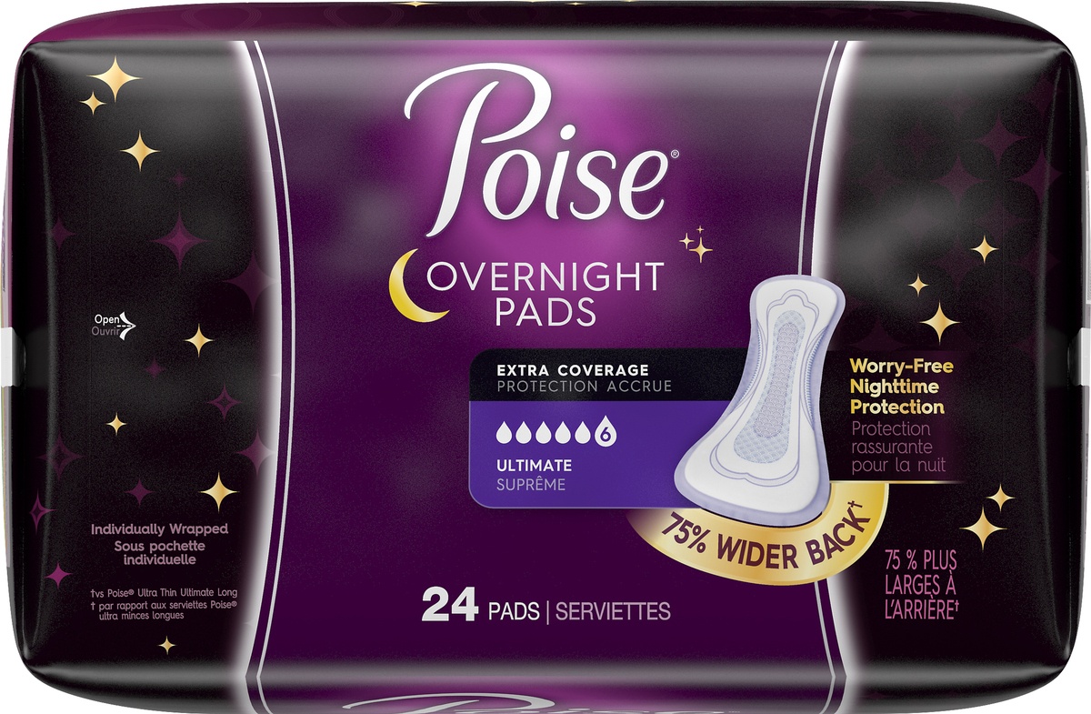 Poise Overnight Incontinence Pads for Women, Ultimate Absorbency