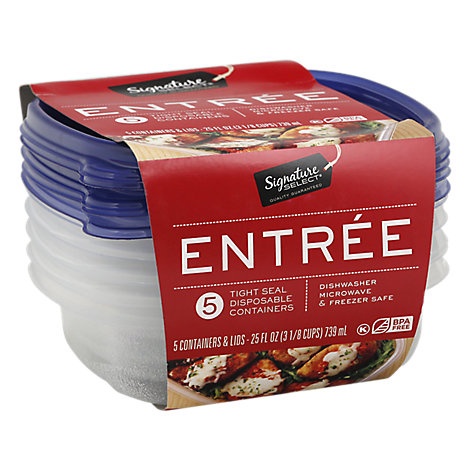 slide 1 of 1, Signature Select/Home Containers Storage Entree Tight Seal, 5 ct