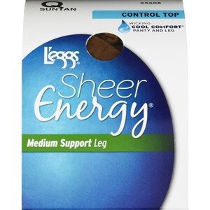 slide 1 of 1, L'Eggs Sheer Energy Control Top Sheer Toe Pantyhose, Suntan, Size Q, 1 ct