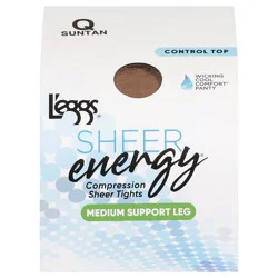 L'Eggs Sheer Energy Control Top Sheer Toe Pantyhose, Suntan, Size Q