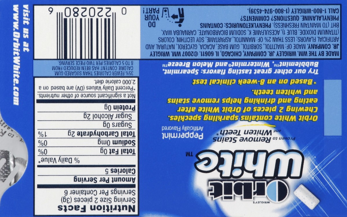 slide 6 of 6, Orbit White Peppermint Sugarfree Gum, 1 ct