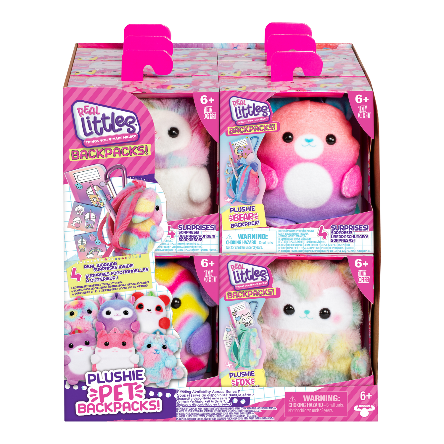 slide 1 of 2, Real Littles - Plushie Pet Backpacks. Soft, Fluffy, Animal Micro Backpack With 4 Real Working Micro Stationery Surprises Inside!, 1 ct