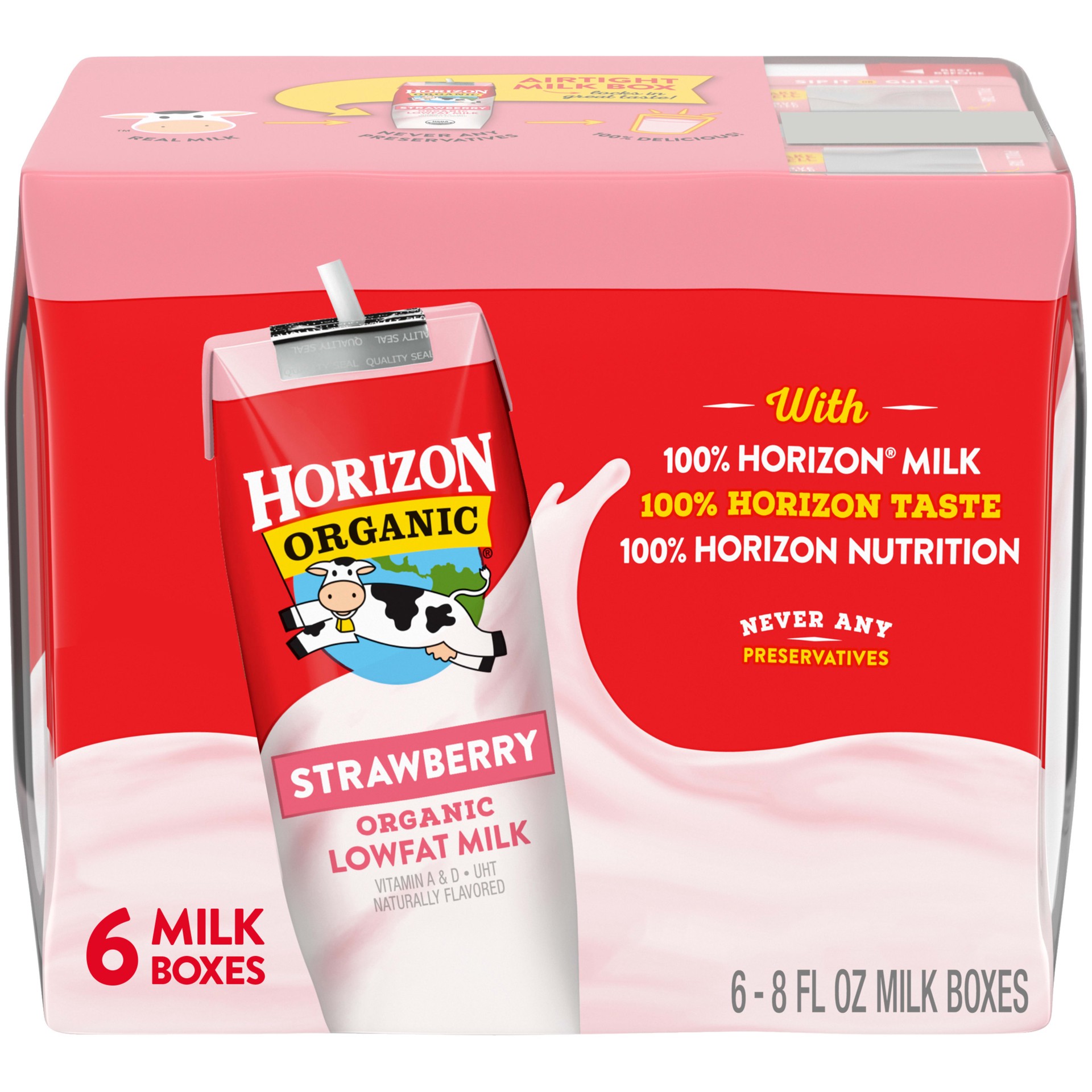 slide 1 of 5, Horizon Organic Shelf-Stable 1% Low Fat Milk Boxes, Strawberry, 8 fl oz, 6 Pack, 48 fl oz