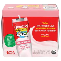 Horizon Organic Shelf-Stable 1% Low Fat Milk Boxes, Strawberry, 8 fl oz, 6 Pack