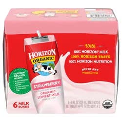 Horizon Organic Shelf-Stable 1% Low Fat Milk Boxes, Strawberry, 8 fl oz, 6 Pack