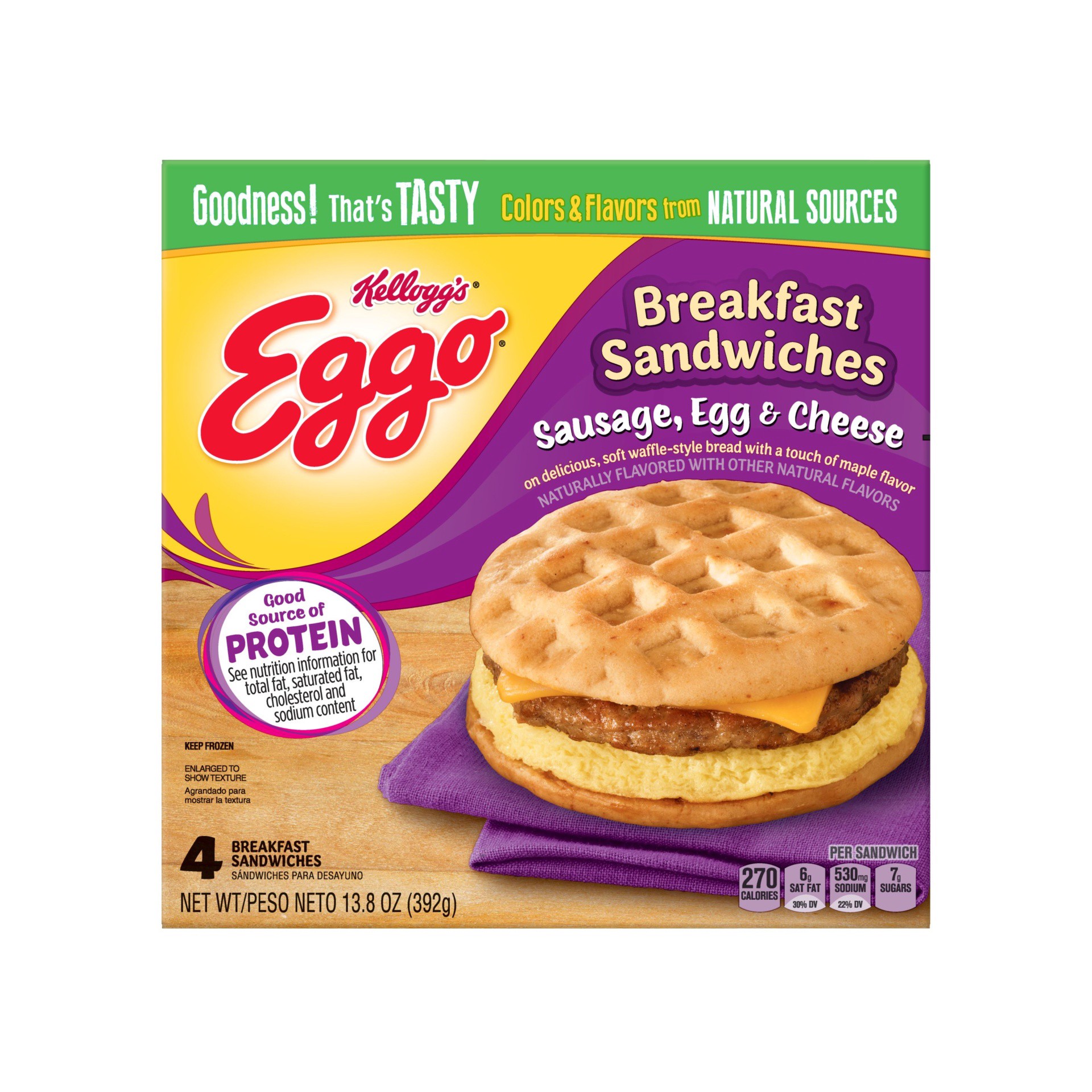 slide 2 of 7, Eggo Sausage Egg Cheese Breakfast Sandwich, 4 ct; 13.8 oz