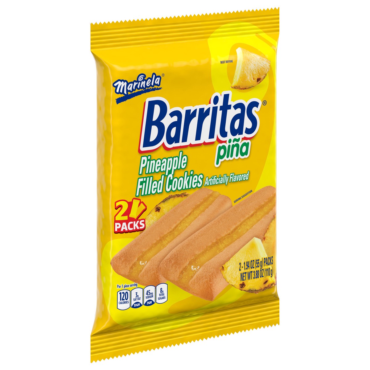 slide 2 of 9, Marinela Barritas Piña Pineapple Soft Filled Cookie Bar, Artificially Flavored, 2 Packs, 3.88 Ounces, 2 ct