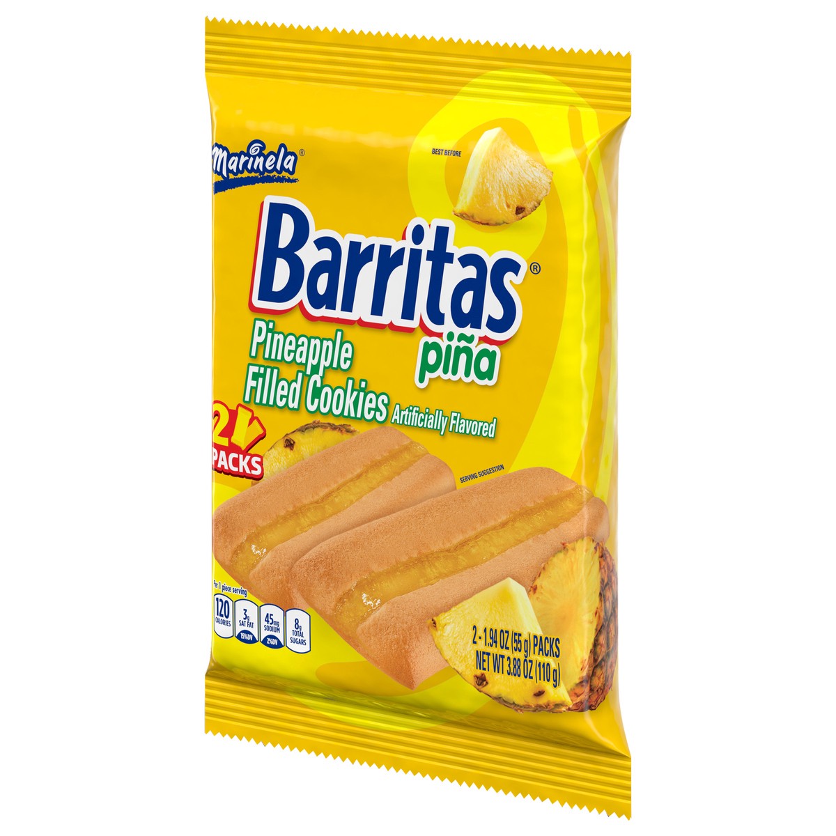 slide 3 of 9, Marinela Barritas Piña Pineapple Soft Filled Cookie Bar, Artificially Flavored, 2 Packs, 3.88 Ounces, 2 ct