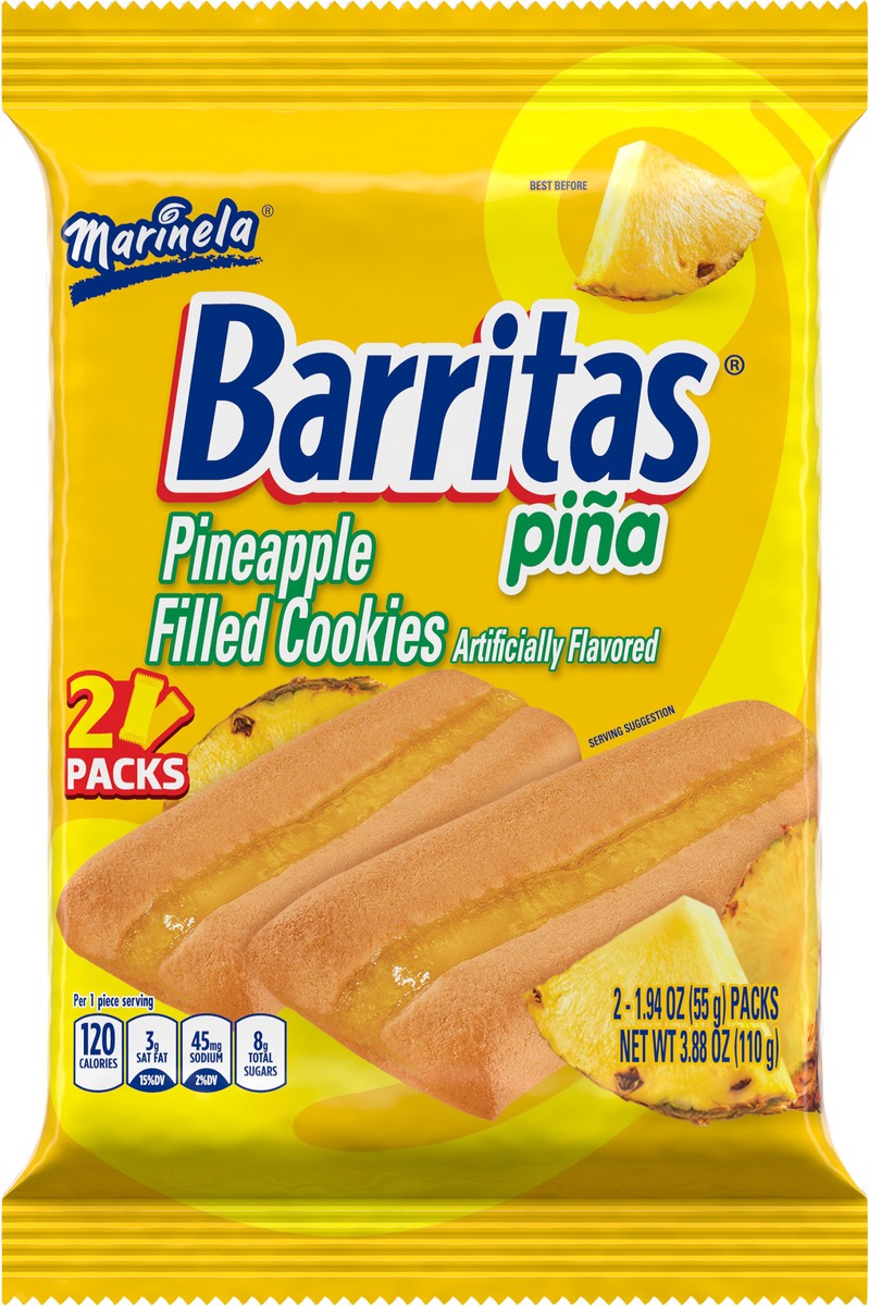 slide 6 of 9, Marinela Barritas Piña Pineapple Soft Filled Cookie Bar, Artificially Flavored, 2 Packs, 3.88 Ounces, 2 ct