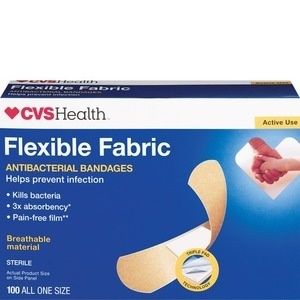 slide 1 of 1, CVS Health Flexible Fabric Anti-Bacterial Bandages, One Size, 100 ct
