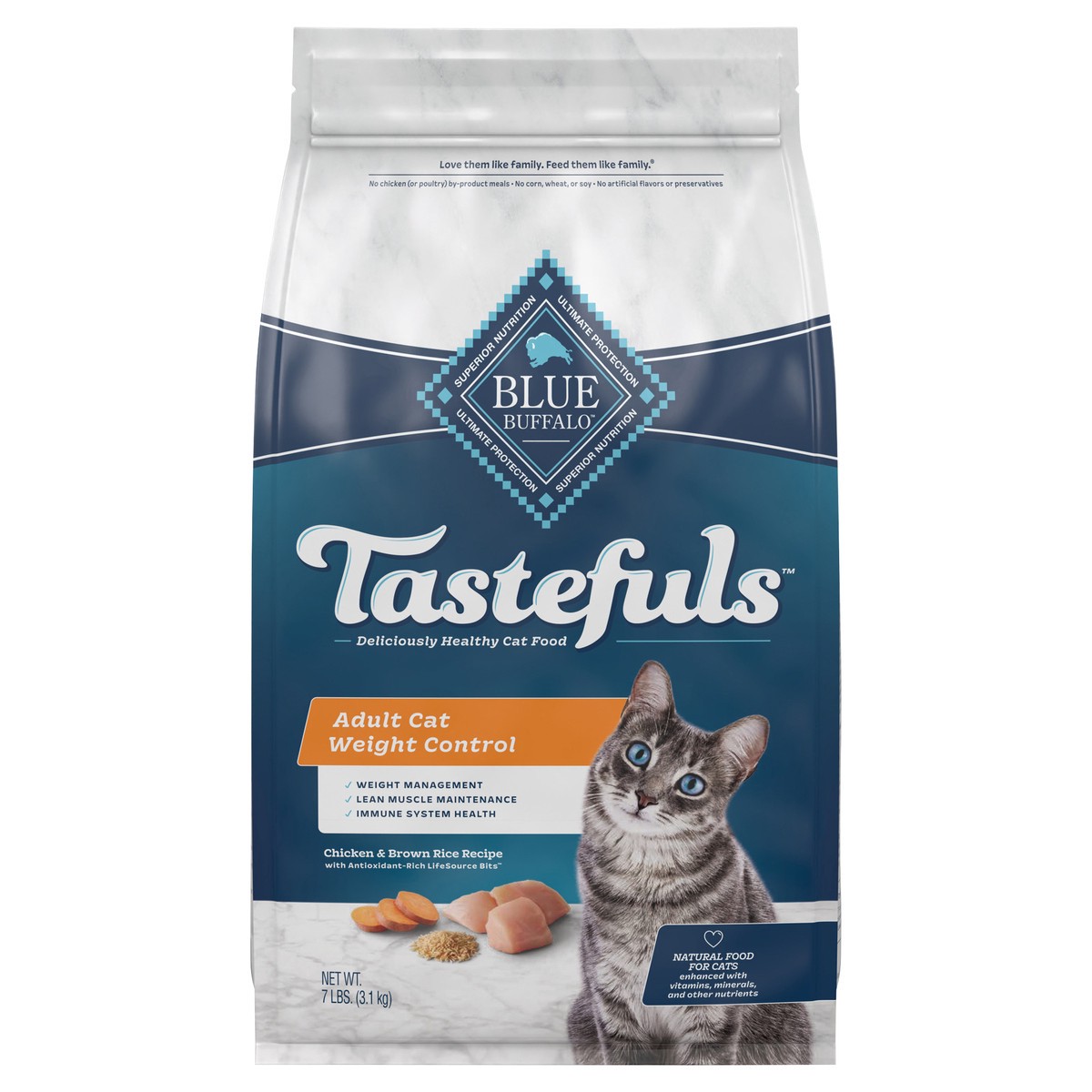 slide 1 of 6, Blue Buffalo Tastefuls Weight Control Natural Adult Dry Cat Food, Chicken 7lb bag, 7 lb