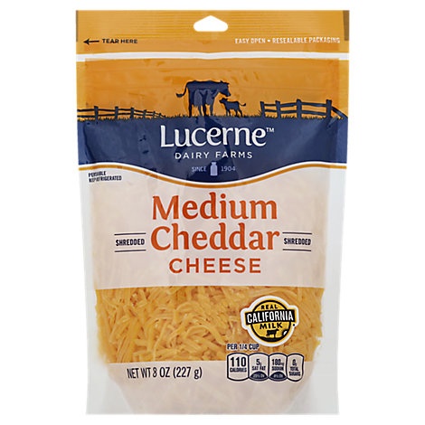 slide 1 of 1, Lucerne Cheese Shredded Medium Cheddar, 8 oz