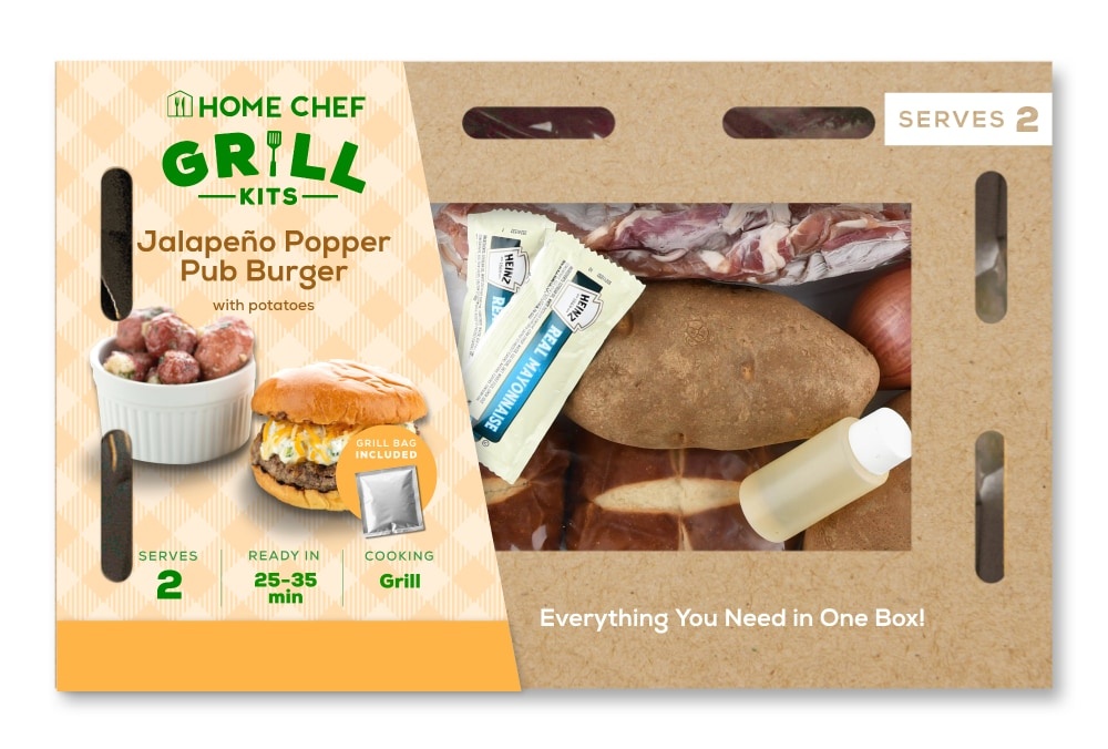 slide 1 of 1, Home Chef Grill Kit Jalapeno Popper Pub Burger With Potatoes, 30 oz