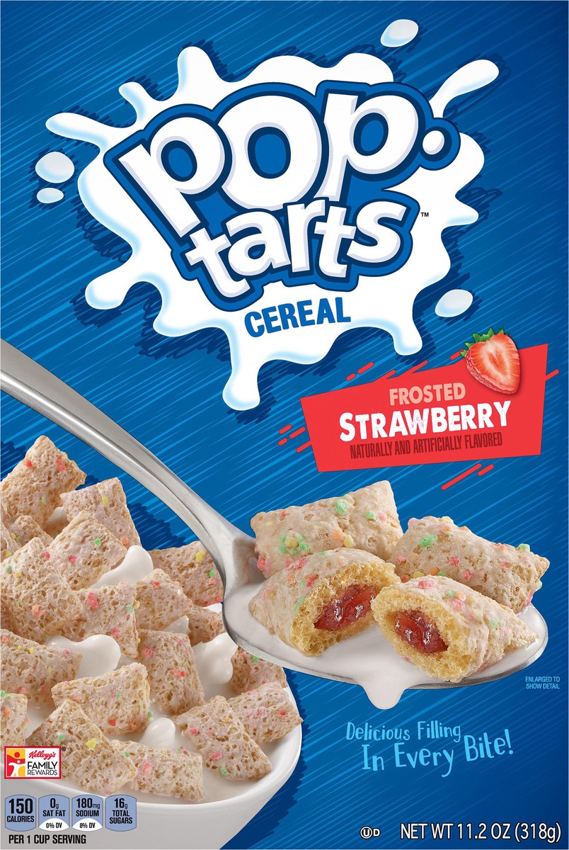 slide 8 of 10, Kellogg's Pop-Tarts Frosted Strawberry Breakfast Cereal, 11.2 oz