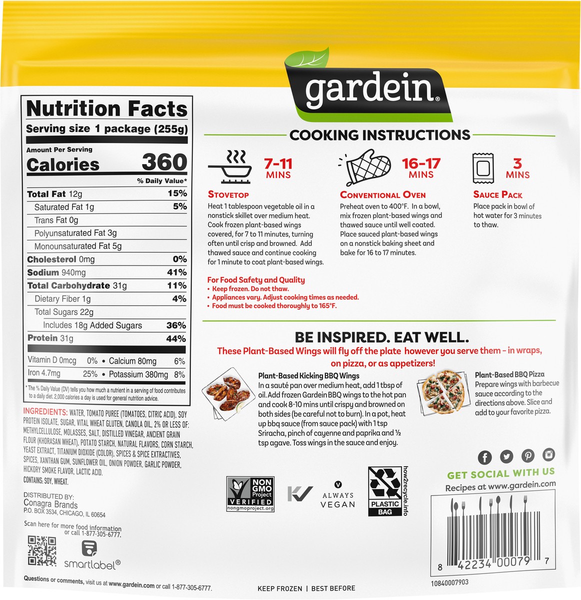 slide 4 of 8, Gardein Plant-Based Sweet and Tangy Barbecue Wings 9 oz, 9 oz