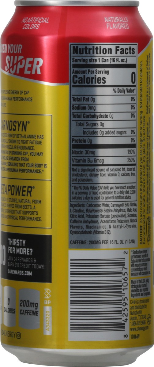 slide 7 of 12, C4 Energy, C4 Energy - Yellow Can, Carbonated, Strawberry Watermelon Ice, 16 oz