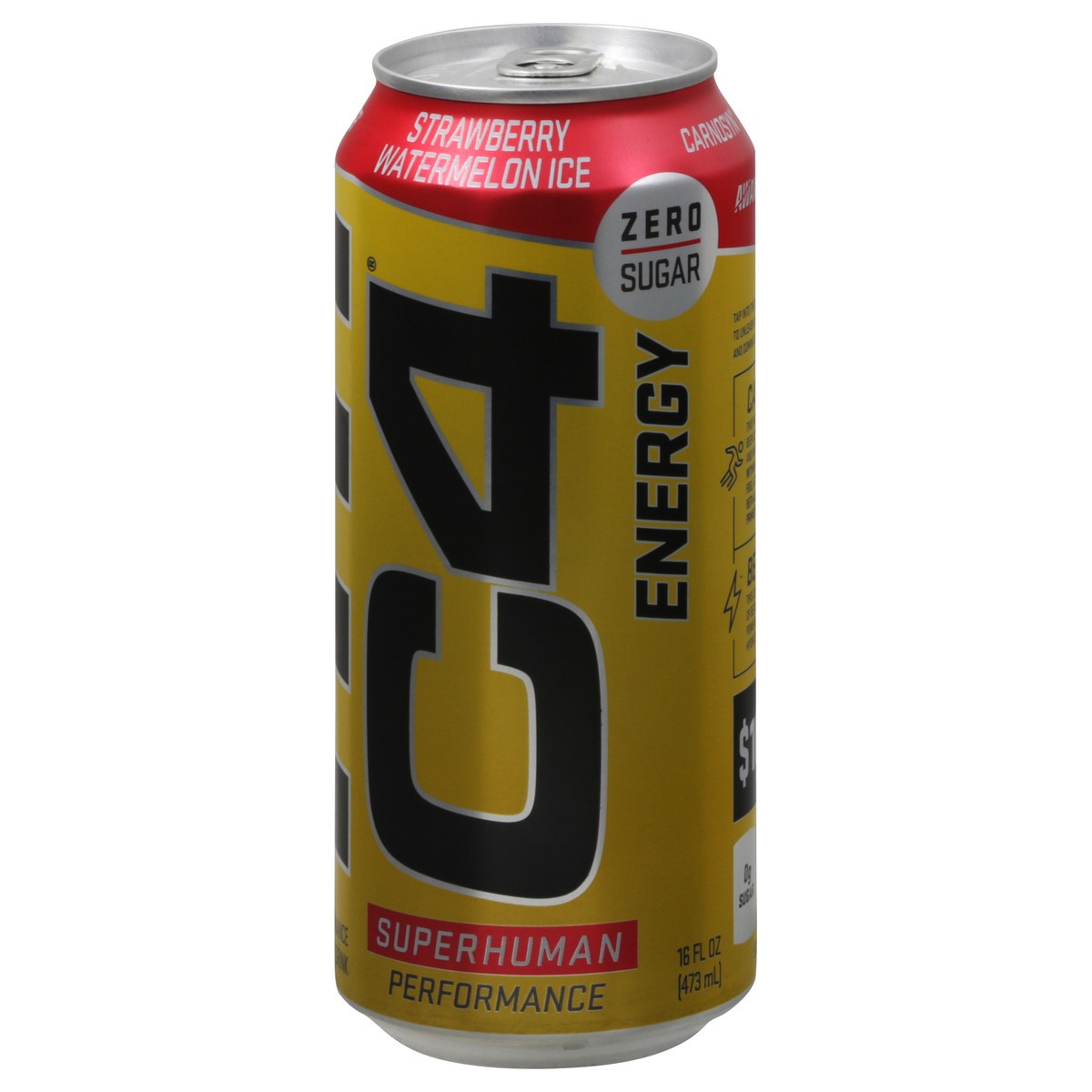 slide 9 of 12, C4 Energy, C4 Energy - Yellow Can, Carbonated, Strawberry Watermelon Ice, 16 oz