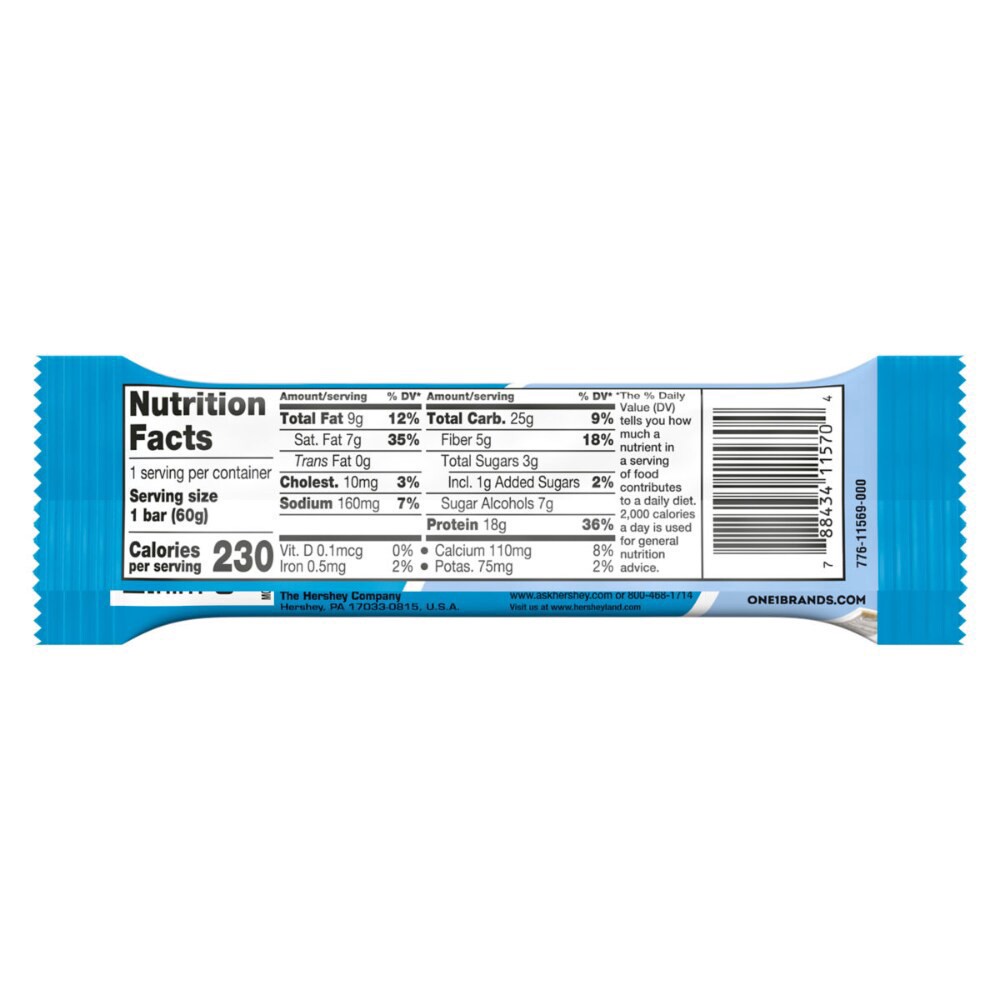 slide 2 of 3, ONE HERSHEY'S Cookies 'n' Creme Flavored Protein Bar, 2.12 oz, 2.12 oz