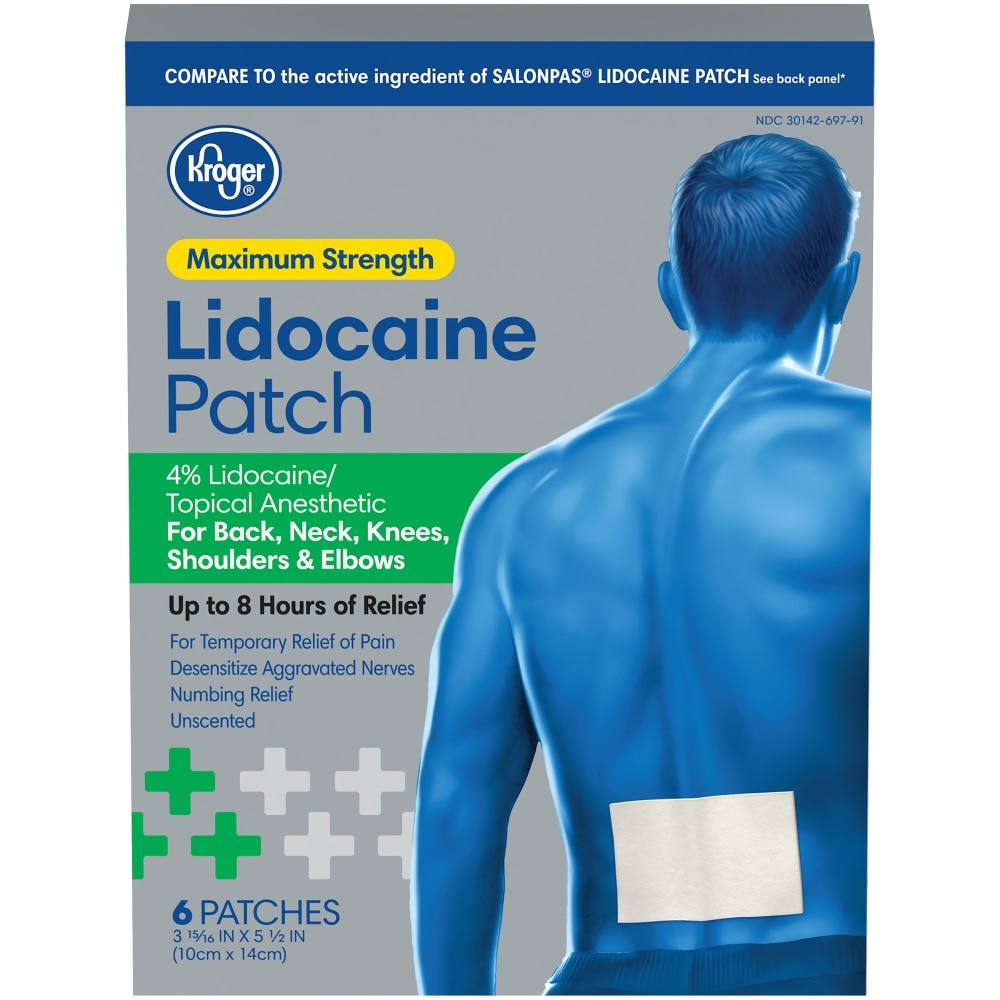 slide 1 of 1, Kroger Maximum Strength Lidocaine Patch, 6 ct