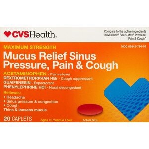 slide 1 of 1, Cvs Health Maximum Strength Sinus Relief Acetaminophen Caplets, Daytime + Nighttime, 20 Ct, 1 ct
