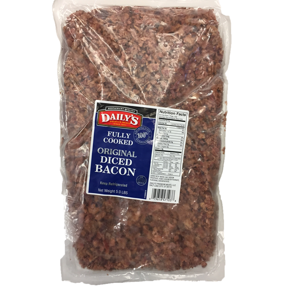 slide 1 of 1, Daily's Fully Cooked Original Diced Bacon, 5 lb