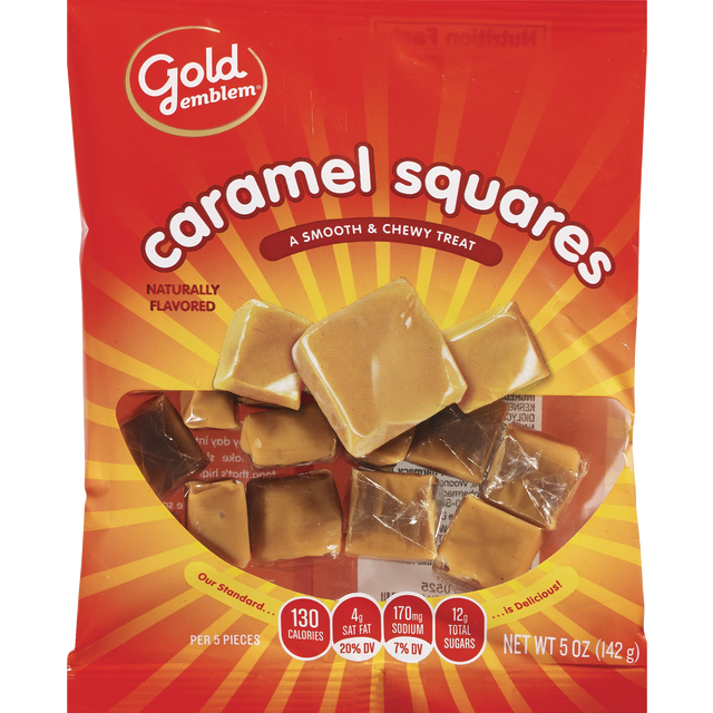 slide 1 of 1, GE Gold Emblem Caramel Squares (Peg Bag), 1 ct