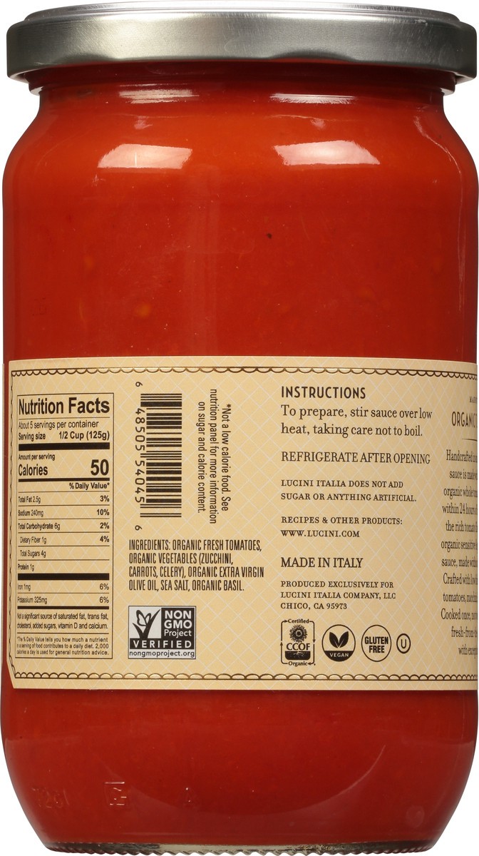 slide 11 of 13, Lucini Italia Organic Sensitive Sauce with No Onions or Garlic 24 oz, 24 oz