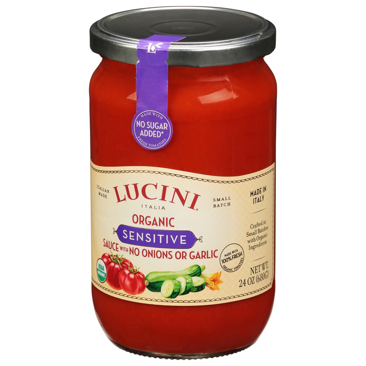 slide 5 of 13, Lucini Italia Organic Sensitive Sauce with No Onions or Garlic 24 oz, 24 oz