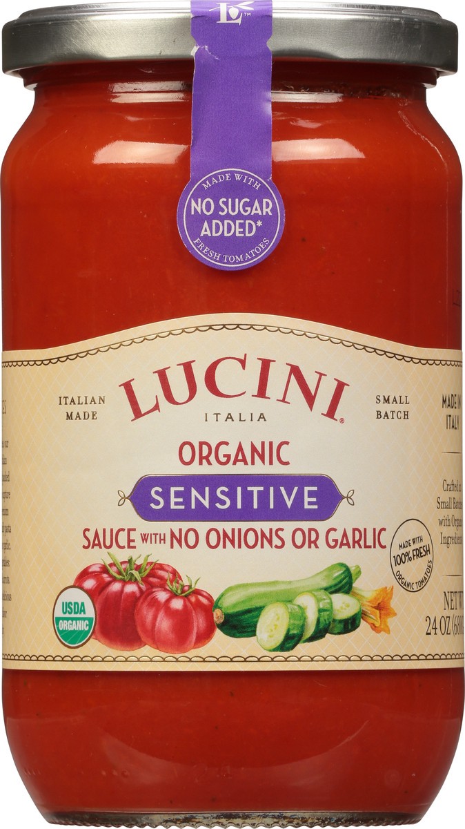 slide 9 of 13, Lucini Italia Organic Sensitive Sauce with No Onions or Garlic 24 oz, 24 oz