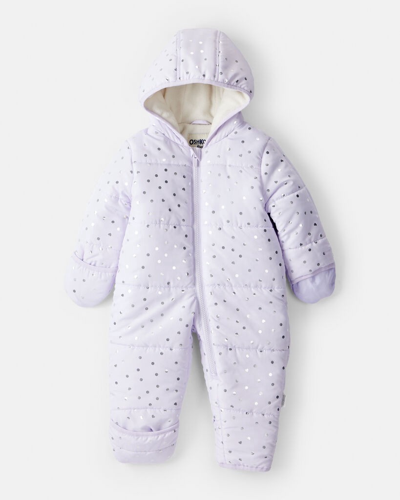 slide 3 of 3, Oshkosh Baby Girl 1-Piece Hooded Pram Snowsuit - Lavender Lavender 3-6, 1 ct