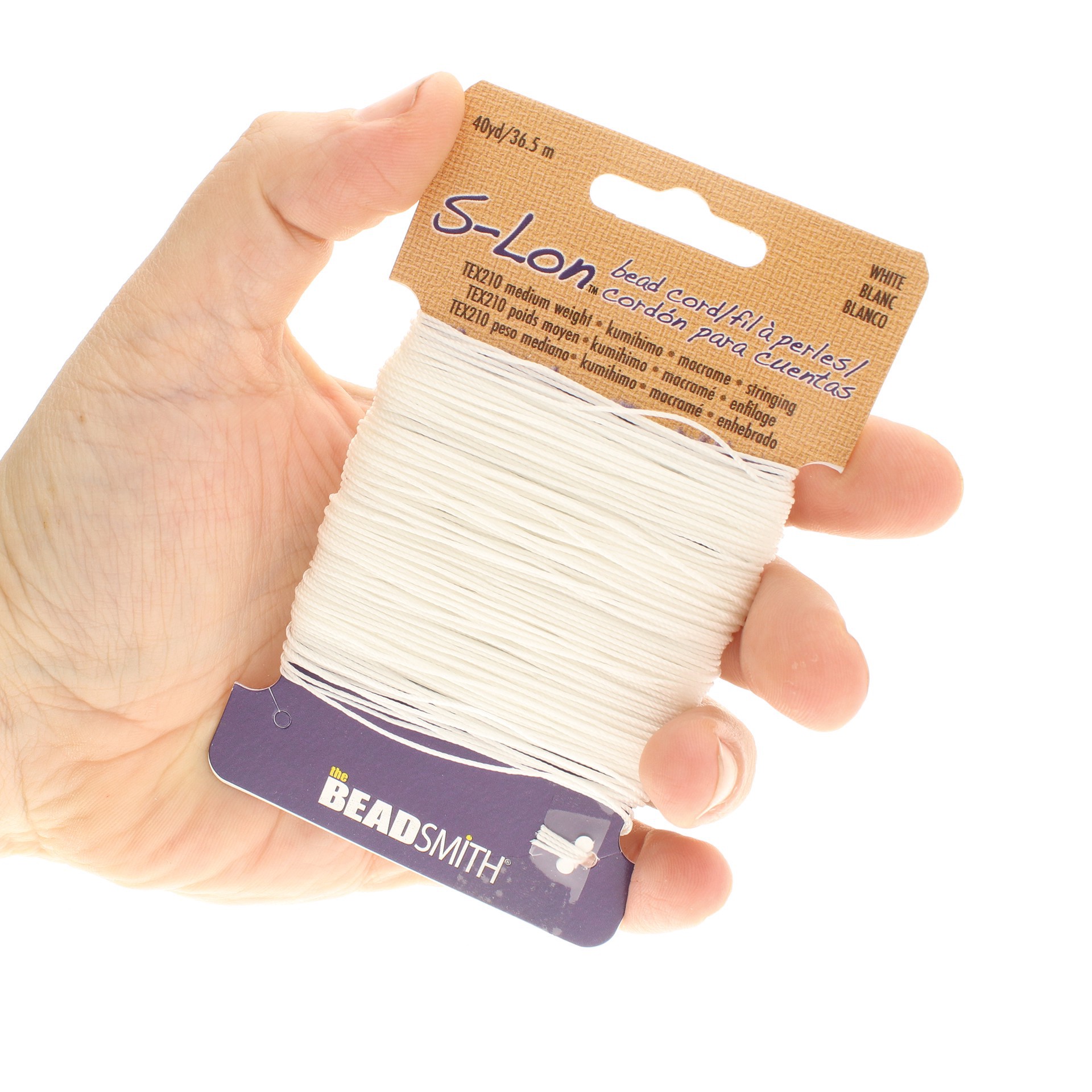 slide 2 of 7, The Beadsmith S-Lon 0.5mm White Bead Cord, 0.5mm
