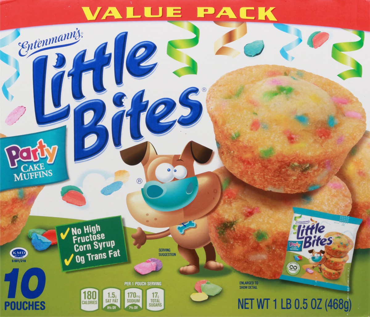 slide 10 of 10, Entenmann's Little Bites Party Cake Mini Muffins, 10 pouches, 16.5 oz, 10 ct