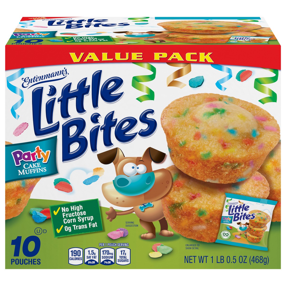 slide 1 of 10, Entenmann's Little Bites Party Cake Mini Muffins, 10 pouches, 16.5 oz, 10 ct