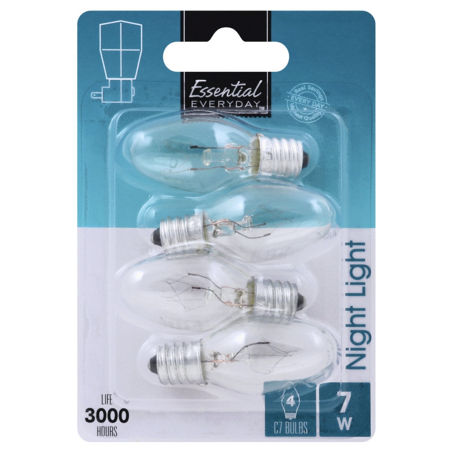 slide 1 of 1, Essential Everyday Bulb, Night Light, 7W, C7, 4 ct