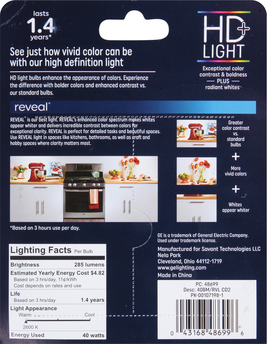 slide 6 of 12, GE Reveal 40 Watts Light Bulb 2 ea, 2 ct