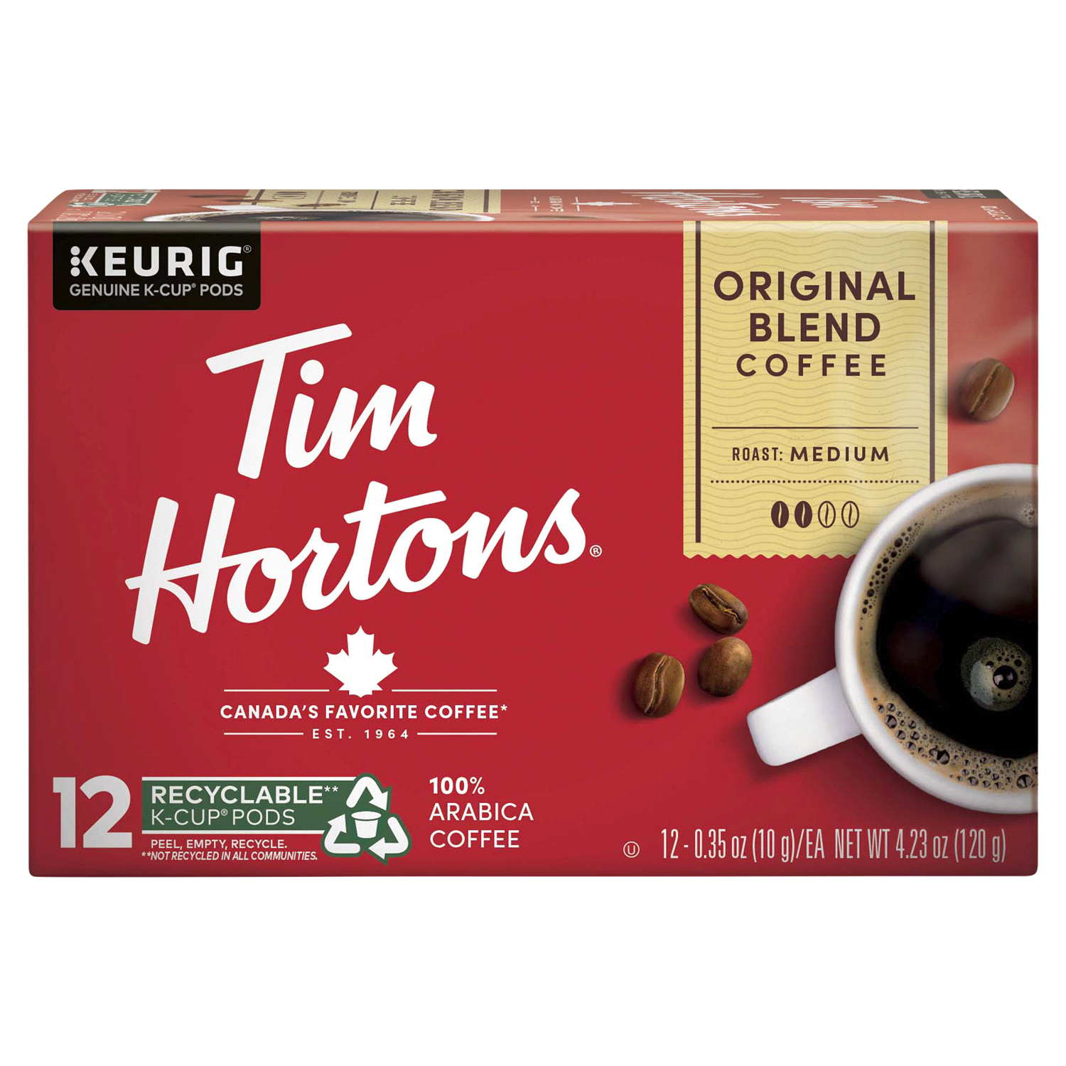 slide 1 of 2, Tim Hortons Ground 100% Arabica Coffee Medium Original Blend Coffee 12 K-Cup Pods, 12 ct